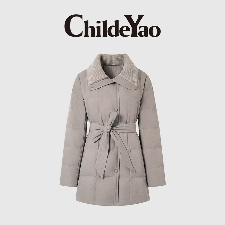 Childe Yao90白鹅绒针织翻领女秋冬保暖系带显瘦羽绒服CYC511575