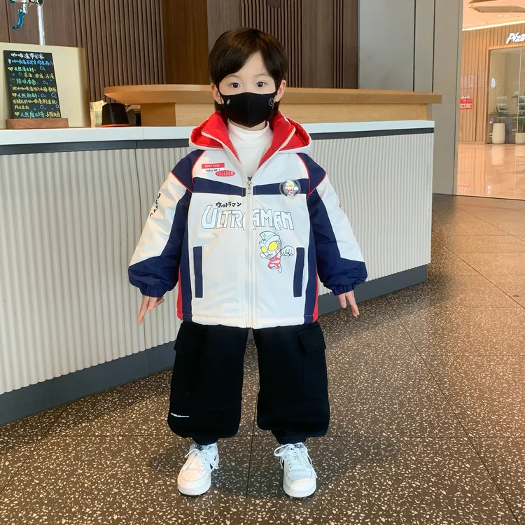 奥特曼儿童棉衣2025新款男童秋冬加绒外套男孩衣服宝宝冲锋衣棉服
