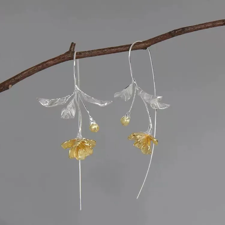 铜合金耳饰 精品《海棠依旧》时尚耳环长款超仙神款花朵复古风耳饰