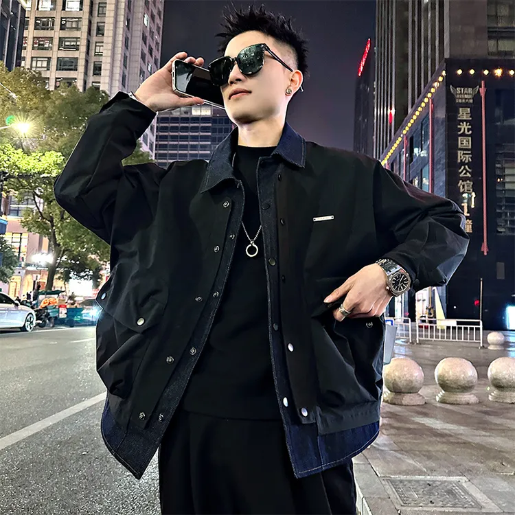 假两件牛仔拼接男士外套春秋季2025新款男装上衣休闲百搭工装夹克
