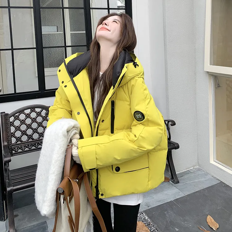 新款派克短外套冬黄色小个子加厚户外工装好看白鸭绒羽绒服女减龄