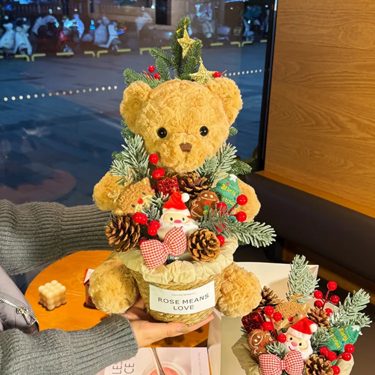 圣诞节礼物抱抱桶小熊麋鹿玩偶花束送女朋友女生儿童闺蜜创意礼品