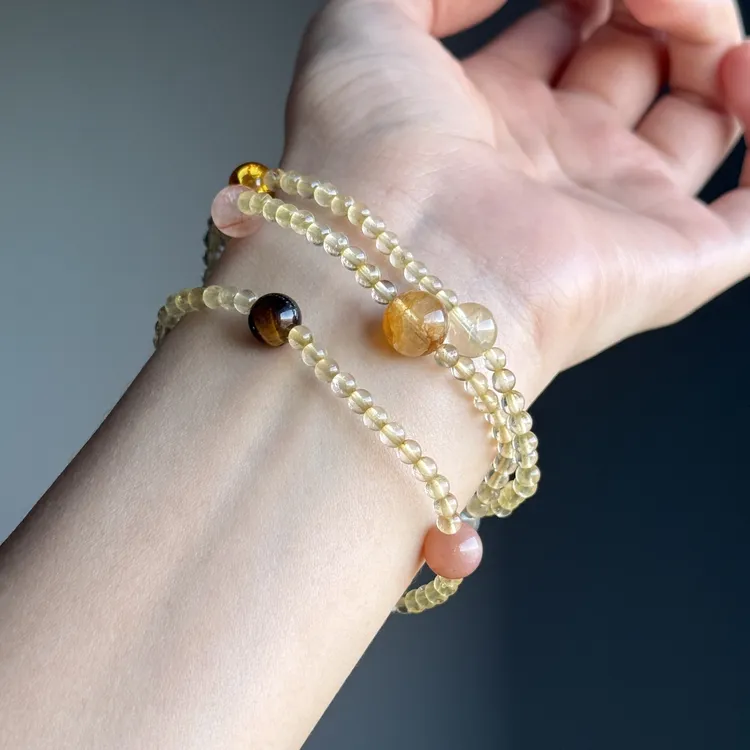 天然黄水晶三圈多宝手串精致时尚百搭送女友水晶手饰