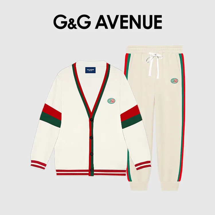 法国G&G AVENUE开衫套装休闲情侣毛衣针织衫+长裤男女同款-GTZ232