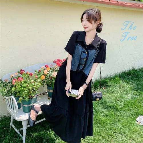 设计感连衣裙夏季显瘦气质收腰法式复古时尚小众长裙修身女装中长