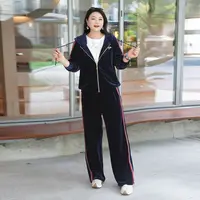 MsShe大码女装秋装休闲烫钻丝绒连帽外套背心阔腿裤J~B2509050