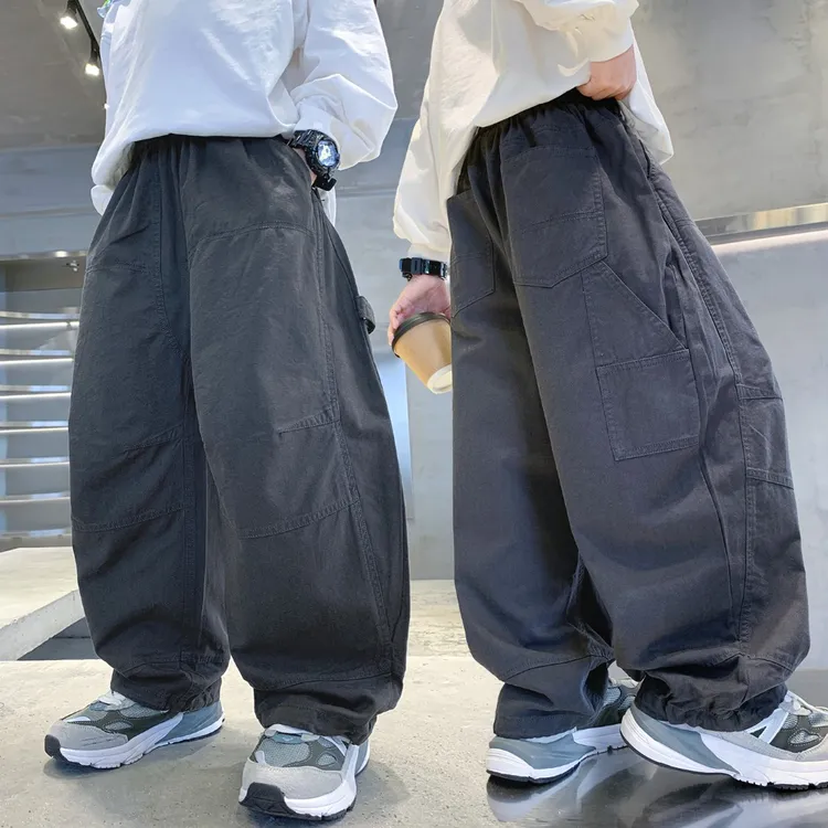 男童秋装裤子儿童工装洋气韩版宽松春秋季弯刀长裤2025新款百搭潮