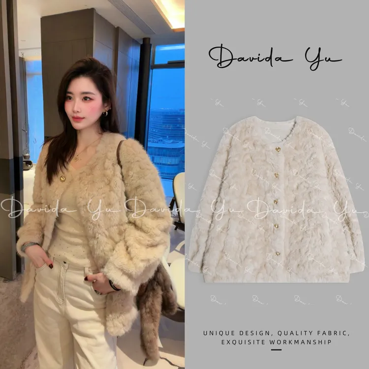 Davida Yu【卡布奇诺】兔绒环保皮草外套冬季舒适百搭保暖时尚701