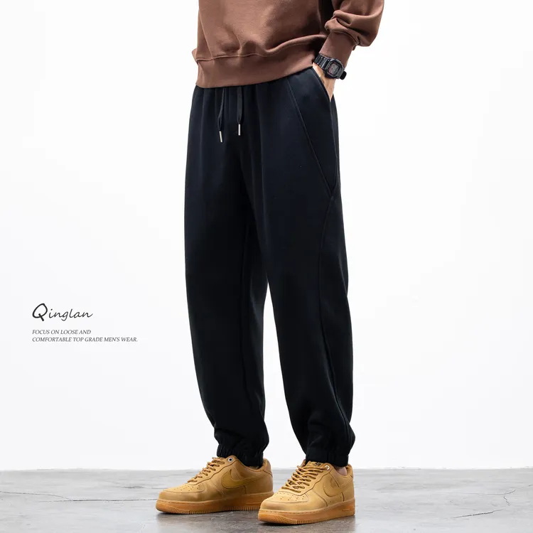 黑色束脚裤子男宽松休闲青少年学生潮流百搭松紧腰运动卫裤秋冬款