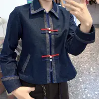 翻领对襟牛仔短外套