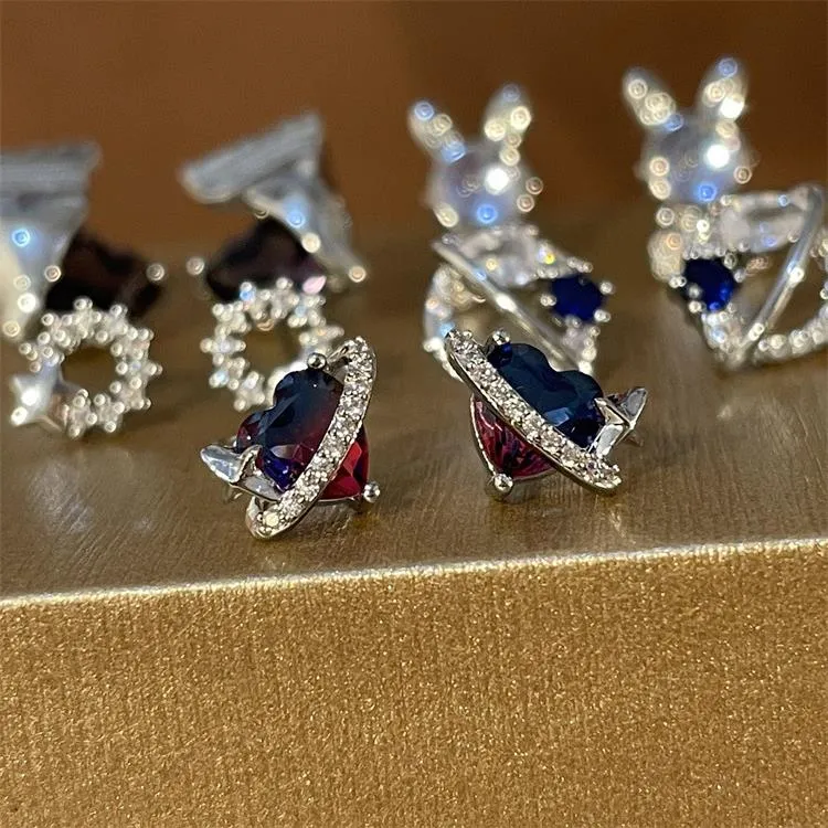铜合金锆石耳饰 设计师款糖果爱心兔子耳环女小众百搭韩式可爱高