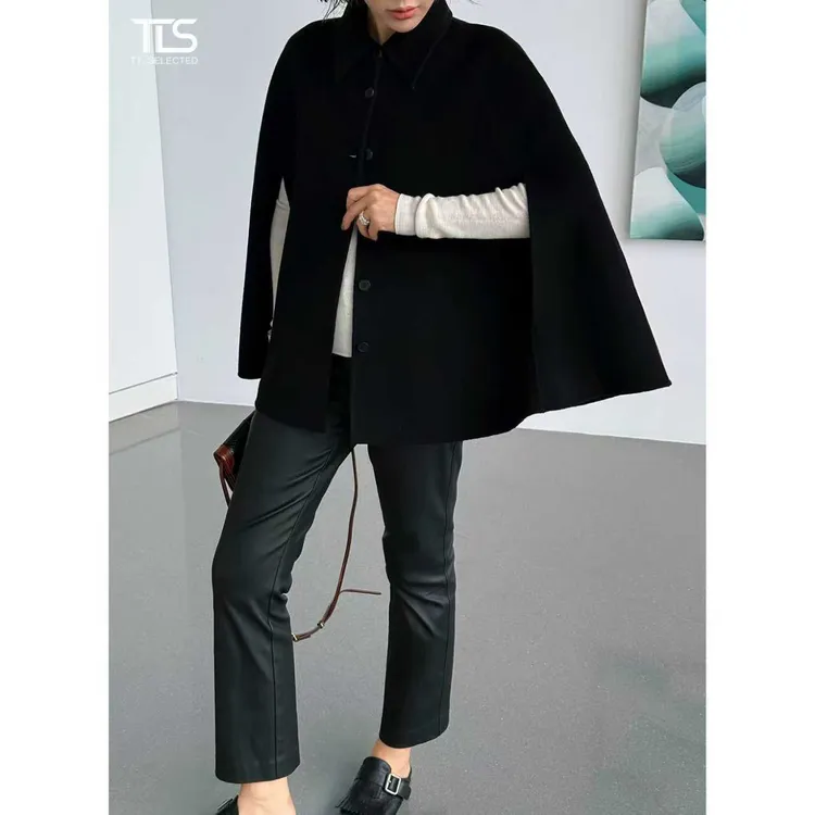 TT【斗篷】山羊绒超细羊毛双面呢A版廓形披肩斗篷大衣WT5046