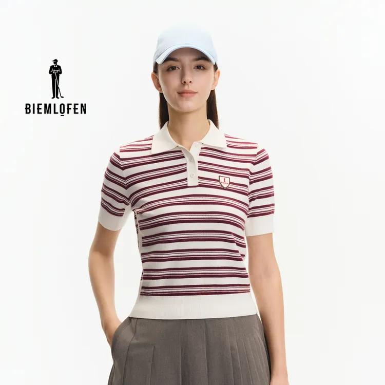 【哈佛联名】秋新款女运动休闲条纹舒适柔软时尚短袖针织衫