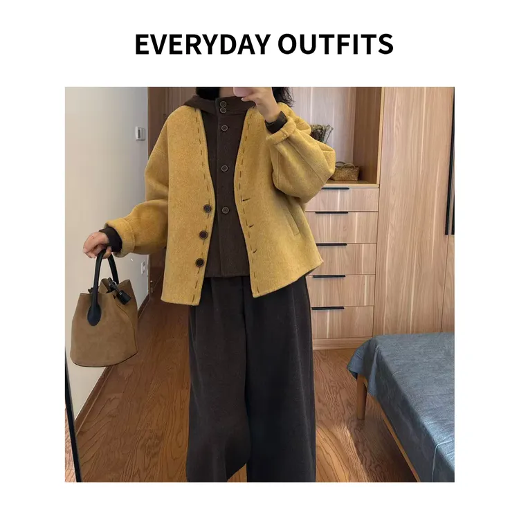 RIDA. 夹心小羊·手工缝制小众设计感知性两件套羊毛外套3052