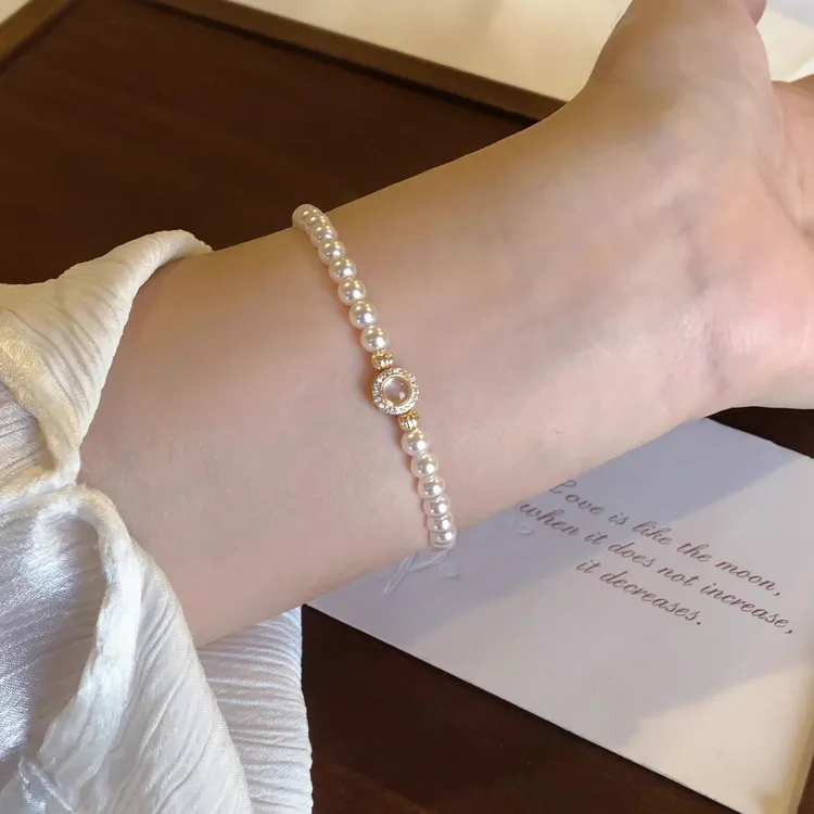 铜合金仿珍珠手链 女轻奢小众精致高级感法式小米珠手串2025新款