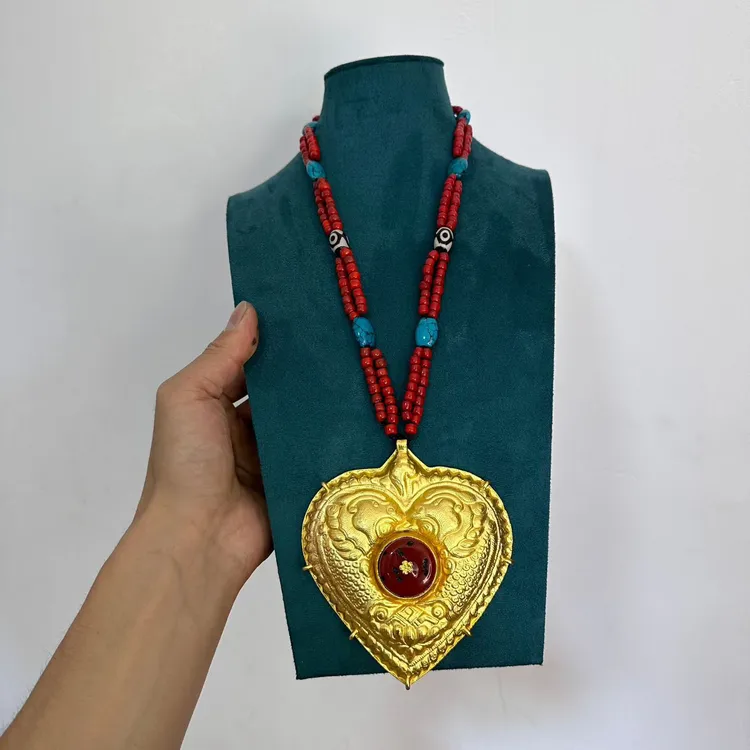 铜合金亚克力吊坠 西藏尼泊尔工艺黄铜镀金不掉色项链加大吊坠