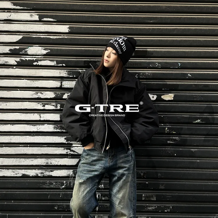 G-TRE 25FW解构拼接立领90白鸭绒飞行员纯色羽绒服夹克外套