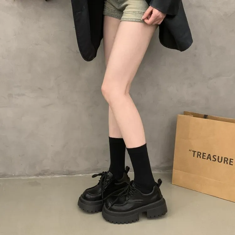 英伦风增高厚底小皮鞋女2025秋季新款系带jk乐福鞋棕色复古单鞋子