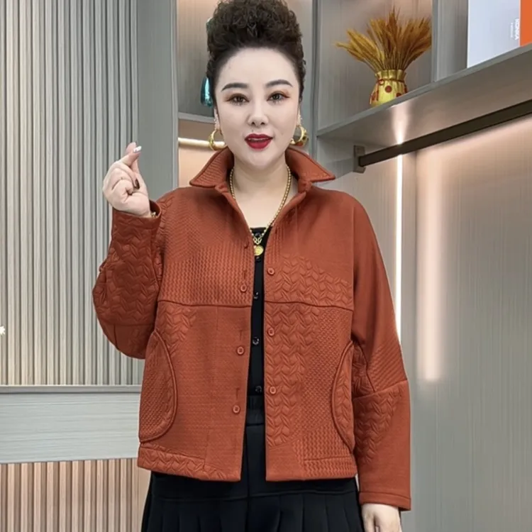 秋季新款提花洋气翻领显瘦纯色外套气质时尚百搭休闲上衣