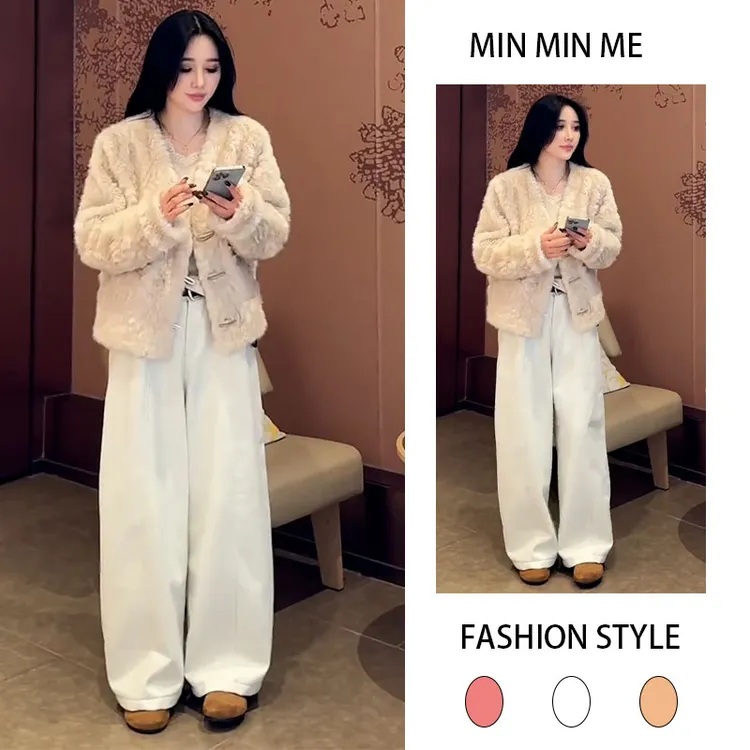 2025秋季新款设计感气质减龄长袖外套女搭配休闲加绒阔腿裤两件套