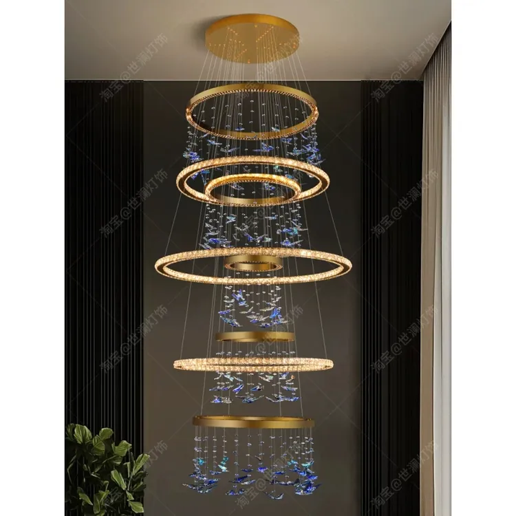 现代简约别墅挑空客厅吊灯2025新款水晶轻奢大气中空大吊灯