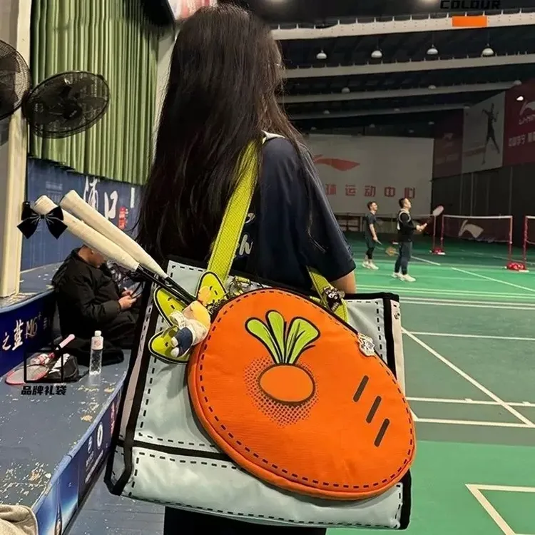 2025新款羽毛球网球拍萝卜包女大容量运动托特包可爱手提单肩包
