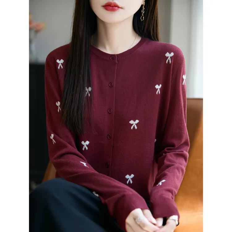 杜拉妮别致优雅2025早秋新款蝴蝶结针织开衫女长袖气质慵懒风显瘦
