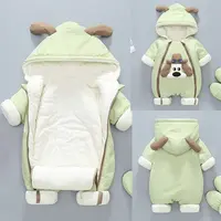婴幼儿冬季加绒加厚小狗卡通拉链连帽外出服