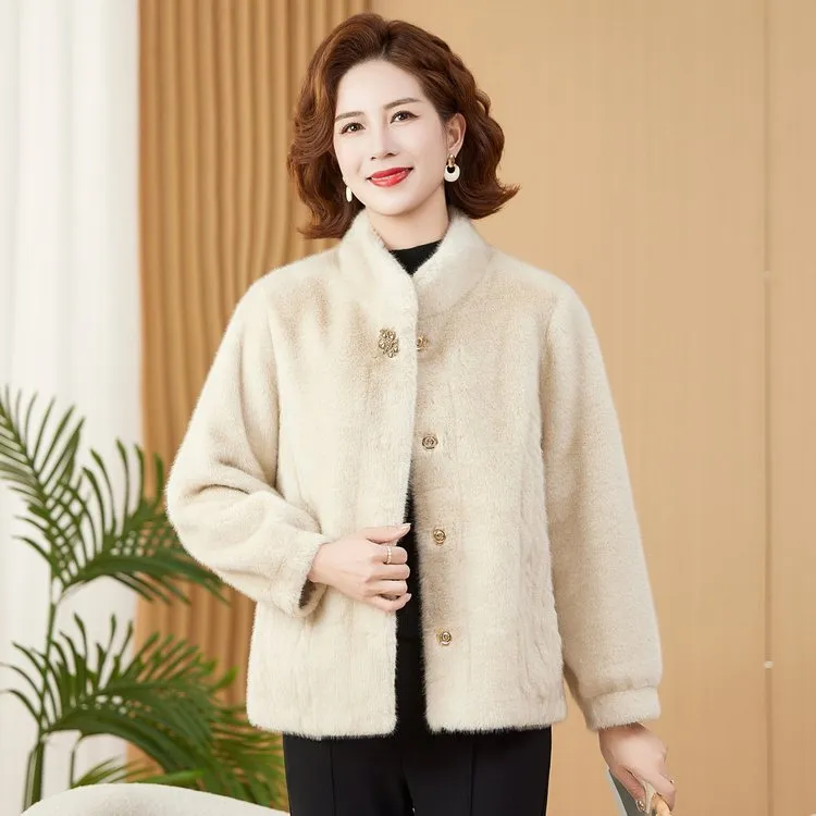 秋冬时尚百搭洋气女士宽松皮毛一体外套冬季加厚保暖休闲气质新款