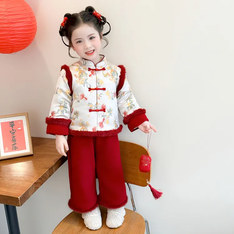 女童洋气拜年服汉服冬季儿童中国风唐装加厚套装宝宝中式喜庆礼服