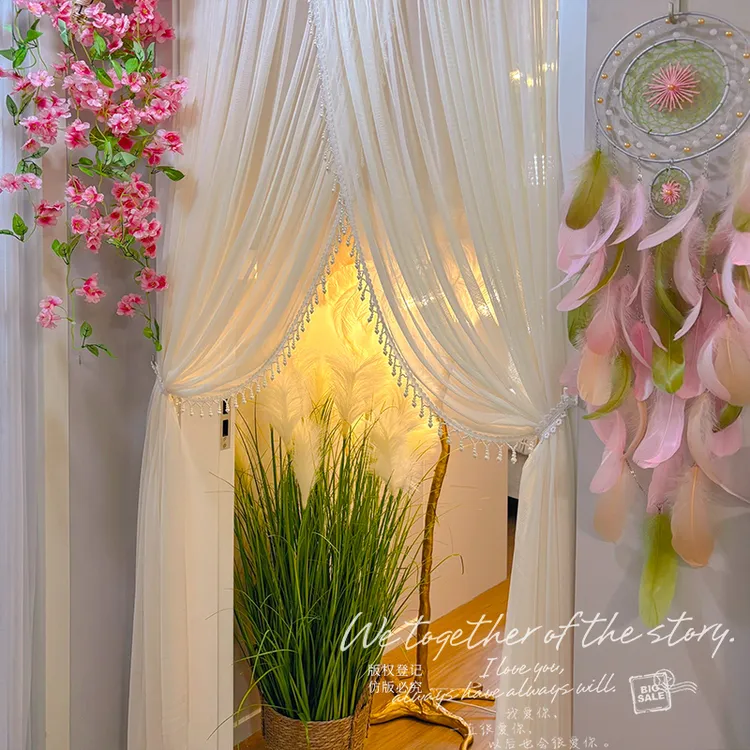 【原创高定】氛围感手工吊珠门帘超柔纱长款免打孔隔断帘法式纱门帘