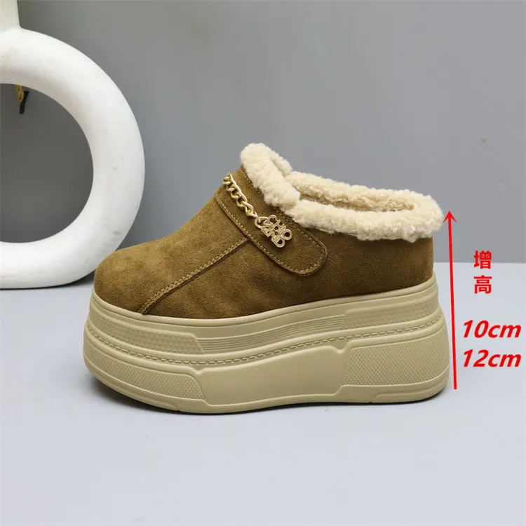 12公分包头半拖鞋女外穿懒人毛毛鞋小个子内增高10cm冬季加绒棉
