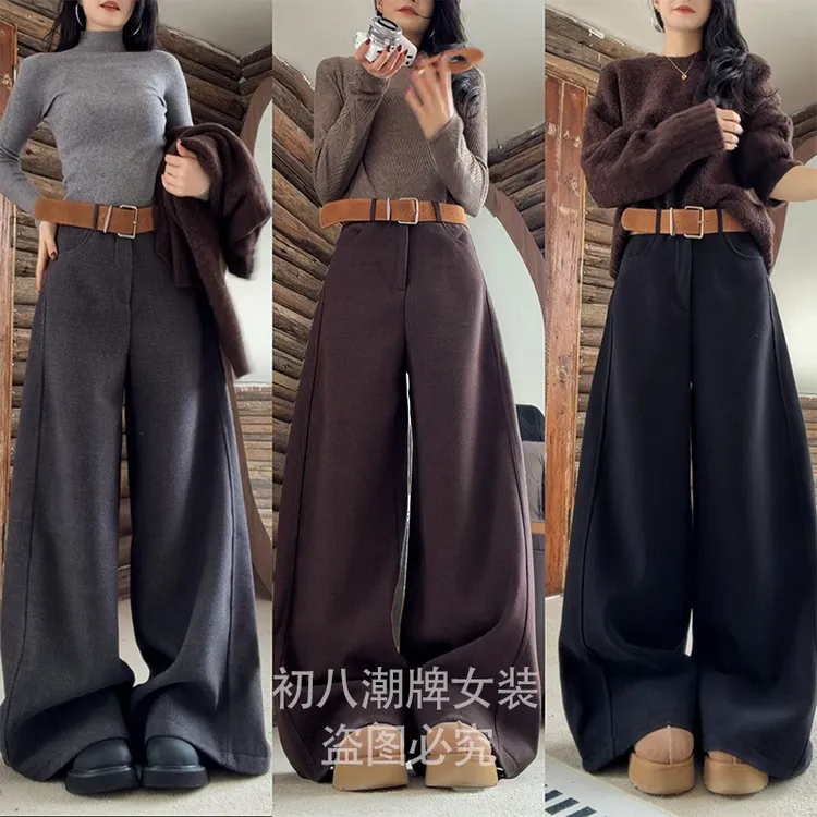 55559高品质呢料加绒西裤2025年冬季新款阔腿百搭纯色保暖休闲裤