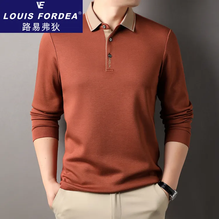 Louis Fordea路易弗狄/男士商务长袖休闲翻领户外冰丝男士polo衫