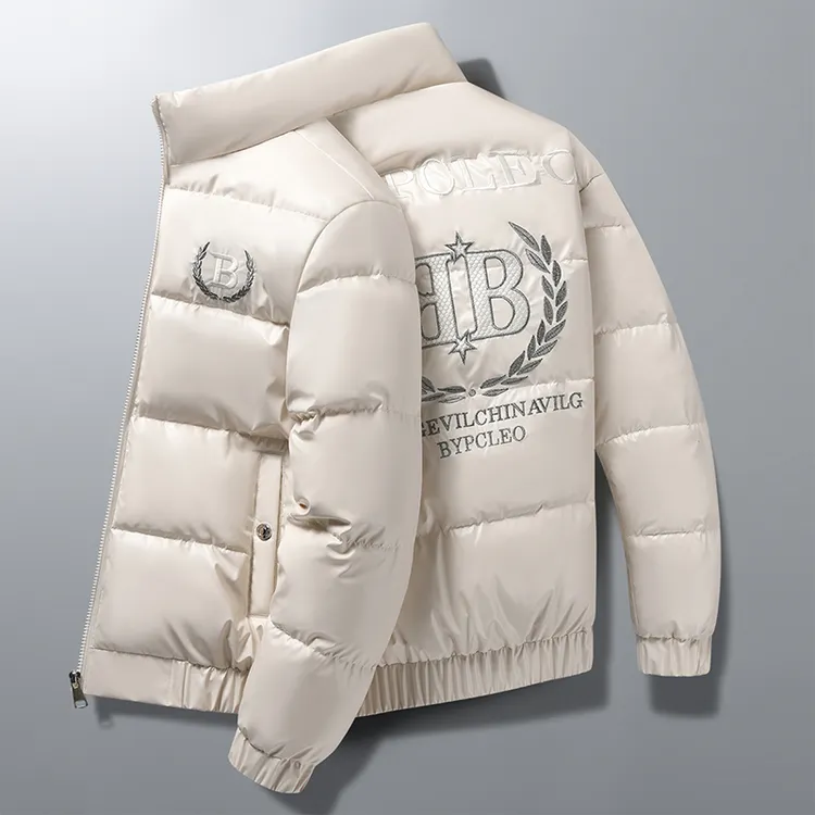 欧洲站冬季新款男士轻奢立领字母刺绣修身保暖抗寒高品质休闲棉服