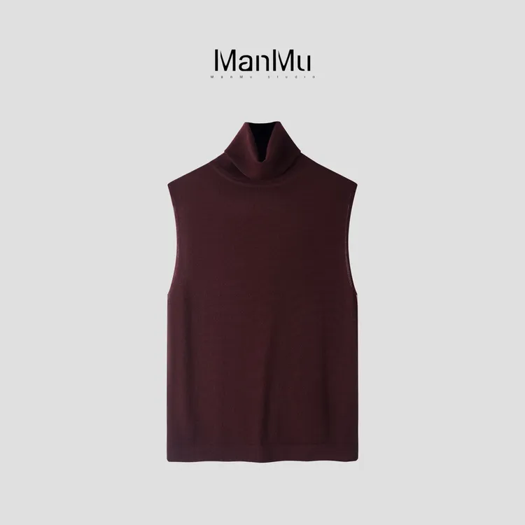 满目ManMu【张琪专属】老钱风羊毛气质时尚半高领无袖背心350113