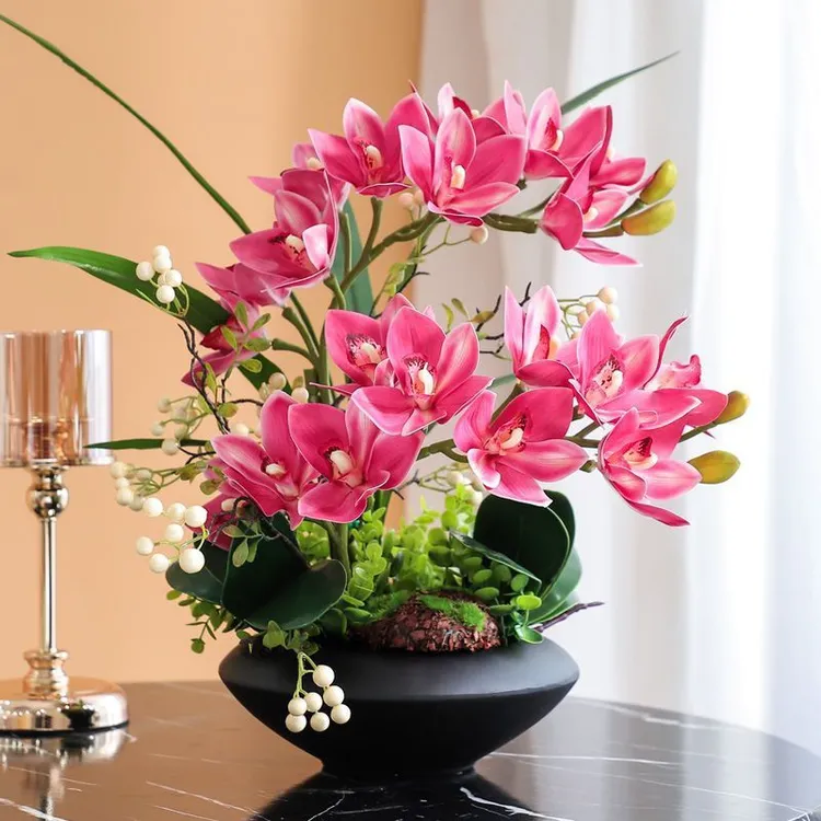 高级蝴蝶兰湿感仿真花客厅摆放花餐桌玄关摆件大号豪华高端仿真花