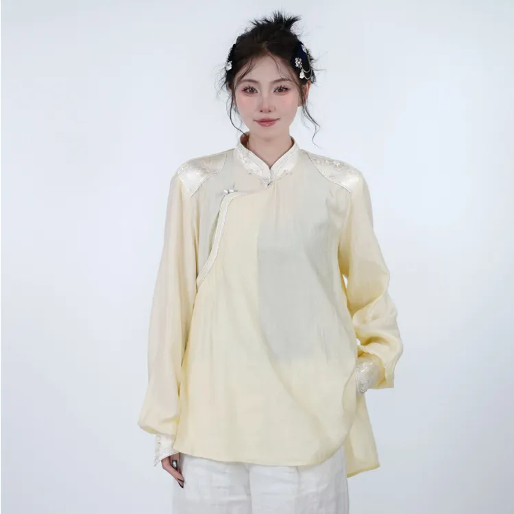 【卓日雅】7760新款桃花皱立领衬衣改良蒙古服饰