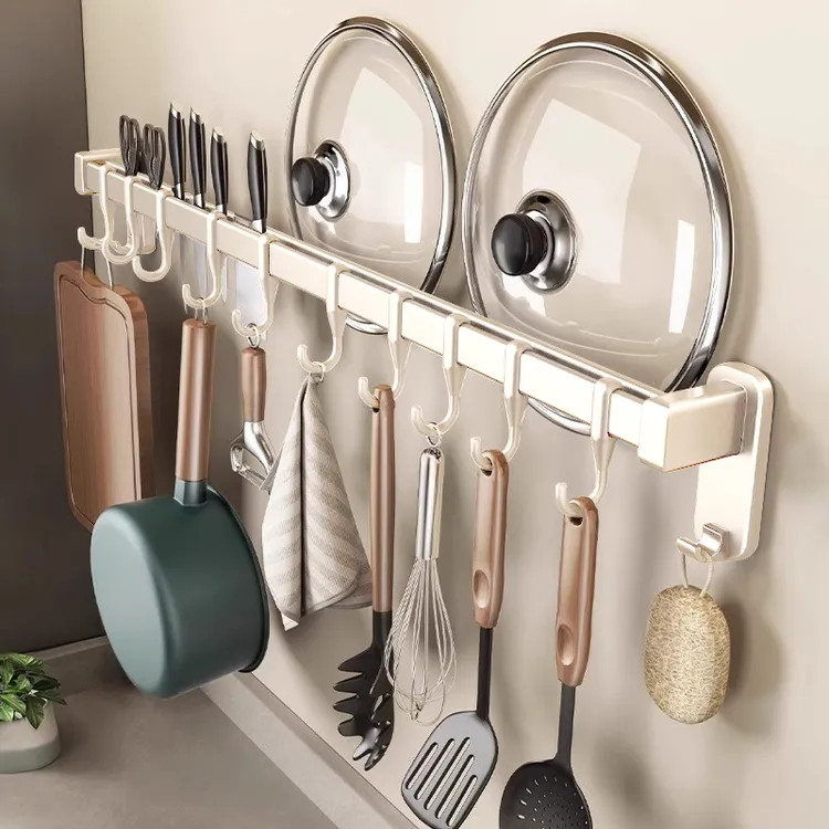厨房挂钩免打孔挂杆壁挂式多功能厨具挂架勺子铲子刀具锅盖置物架