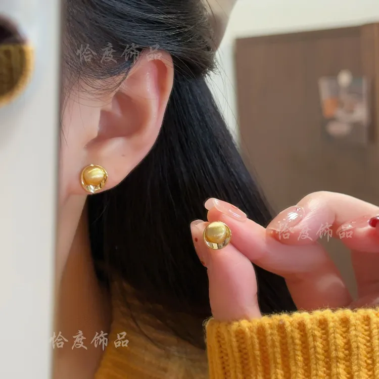 铜合金耳饰 【恰度】法式金色豆豆耳钉轻奢简约设计