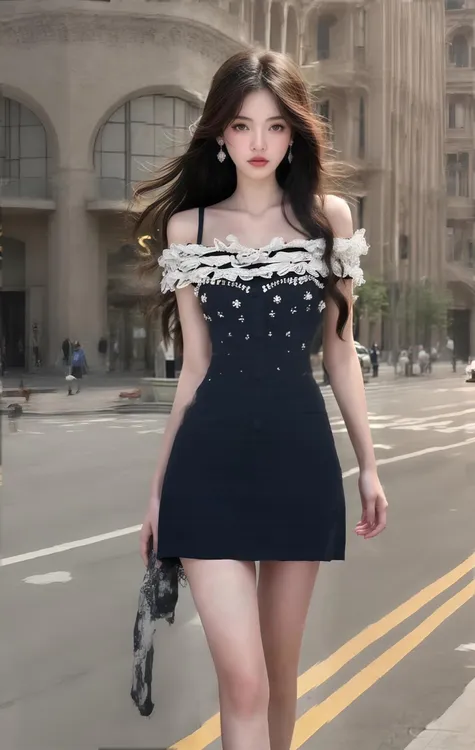 2025夏季新款一字肩吊带收腰黑色连衣裙女时尚温婉气质显瘦高级感