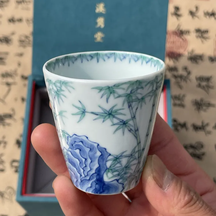 景德镇溪隽堂斗彩竹杯高档闻香杯品茗杯