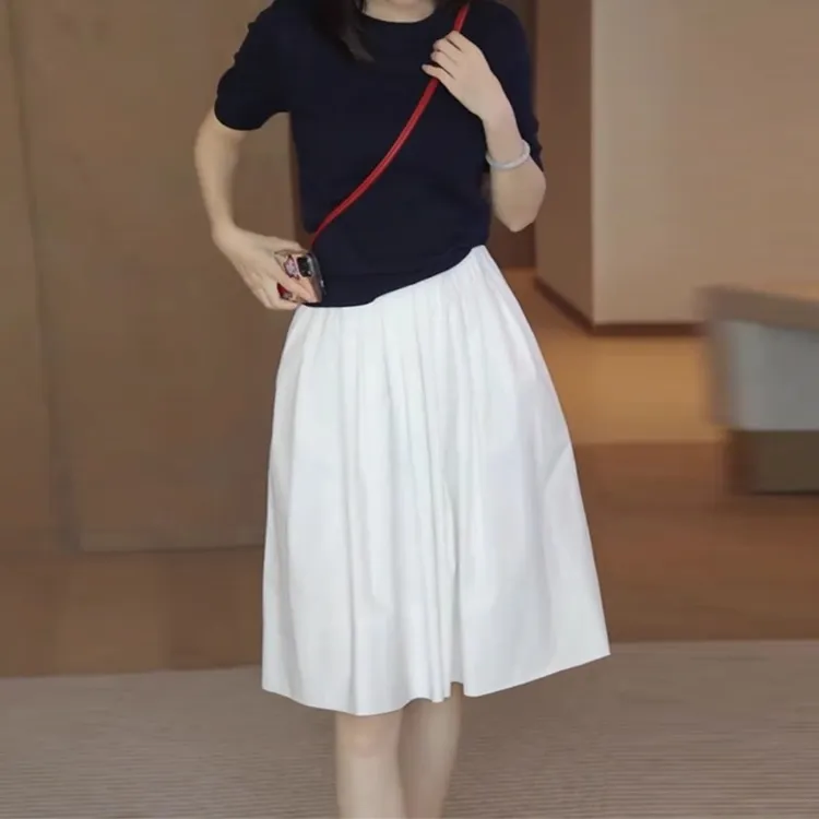 拉夏贝尔半身裙女夏季薄款2025新款高腰显瘦小个子伞裙宽松气质裙