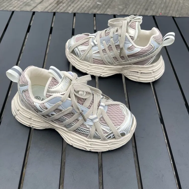 2025新款女童百搭时尚透气休闲童鞋儿童大童网面潮鞋运动鞋老爹鞋