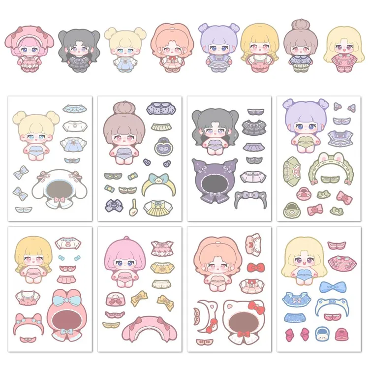 爆款棉花娃娃新款公主换装女孩贴纸儿童可爱卡通手账益智玩具贴画