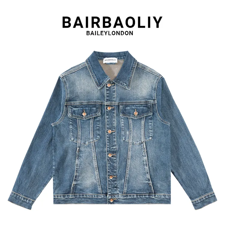 BAIRBAOLIY复古潮流牛仔夹克水洗翻领痞帅美式小众设计感外套