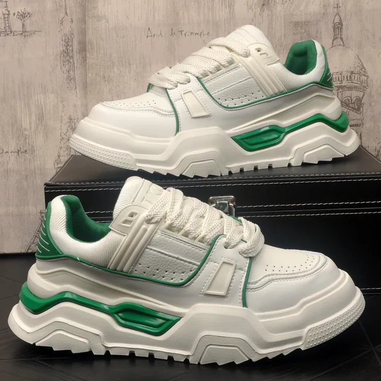 新款男士真皮透气厚度内增高板鞋时尚休闲潮流鞋子拼色ins网红鞋