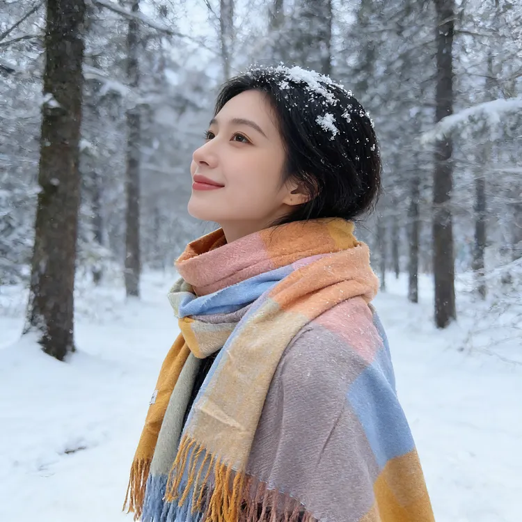 梵依缘时尚简约百搭朝系高品质外贸羊绒韩版外保暧围巾