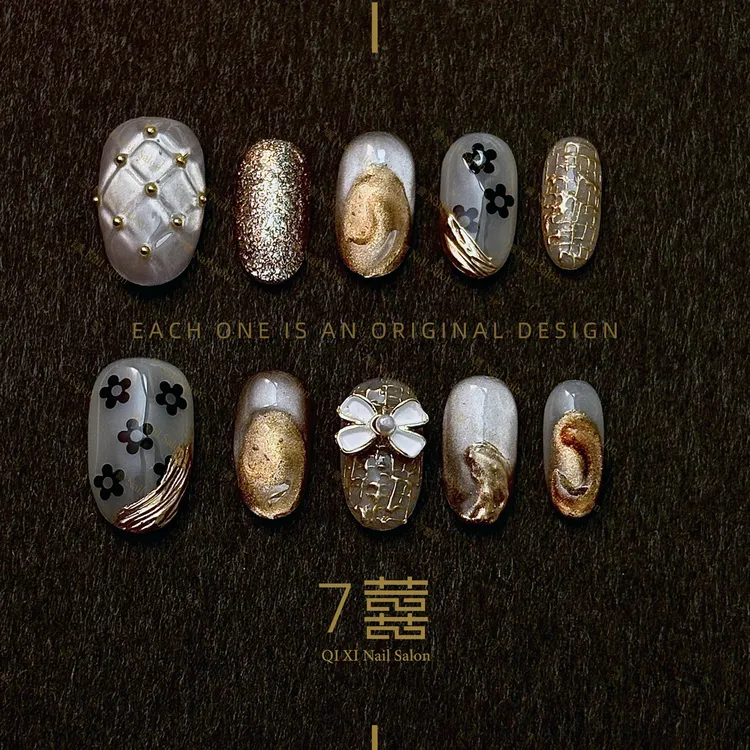 7囍家·山丘千鸟/纯手工穿戴甲/千鸟格小香风ins风小众风格穿戴甲