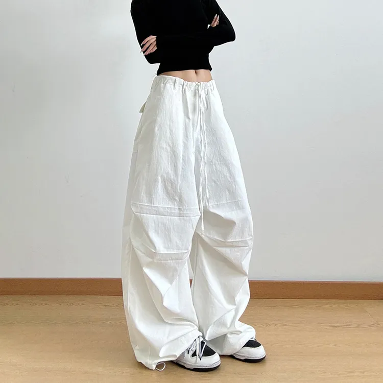 白色工装裤女宽松显瘦美式复古运动拖地直筒长裤子春夏秋季潮流